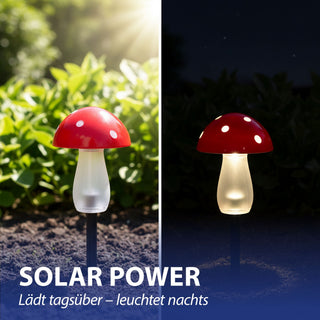 Solar LED Gartenstecker Pilz 3er Set Kunststoff rot 8x11cm 5 LEDs warmweiß Akku IP44 On/off Schalter Erdspieß Solarleuchte
