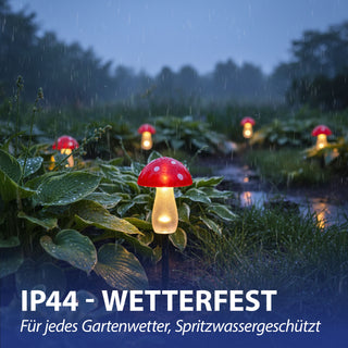 Solar LED Gartenstecker Pilz 3er Set Kunststoff rot 8x11cm 5 LEDs warmweiß Akku IP44 On/off Schalter Erdspieß Solarleuchte