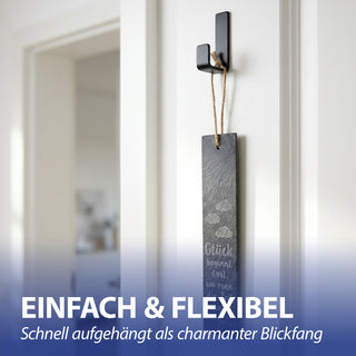 Schiefertafel 'Glück' zum Aufhängen 3er Set 6x30x0,5cm Schiefer gelasert 3 Motive Sprüche über Glück Motivtafeln Wanddeko