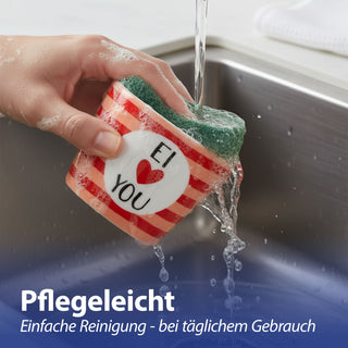 Eierbecher 6er Set 6 Motive Steingut bunt 5x4cm mehrfarbig Becher für Eier Gute Laune Sprüche Eierhalter Frühstück Geschenkidee