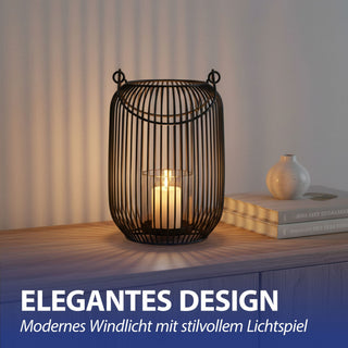 Laterne oval Metallstreben weiß/grau/schwarz Eisen 11,5x22cm Gartenlaterne mit Henkel Teelichthalter Windlicht für Kerzen oder Teelichter