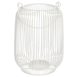 Laterne oval Metallstreben weiß Eisen 11,5x22cm Gartenlaterne mit Henkel Teelichthalter Windlicht für Kerzen oder Teelichter