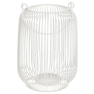 Laterne oval Metallstreben weiß/grau/schwarz Eisen 11,5x22cm Gartenlaterne mit Henkel Teelichthalter Windlicht für Kerzen oder Teelichter