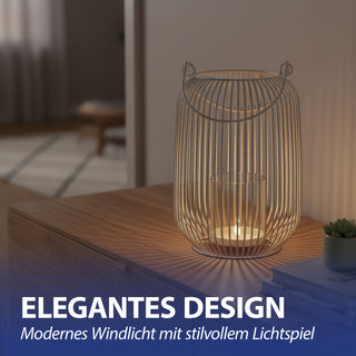 Laterne oval Metallstreben weiß Eisen 11,5x22cm Gartenlaterne mit Henkel Teelichthalter Windlicht für Kerzen oder Teelichter