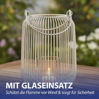 Laterne oval Metallstreben weiß/grau/schwarz Eisen 11,5x22cm Gartenlaterne mit Henkel Teelichthalter Windlicht für Kerzen oder Teelichter