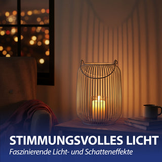 Laterne oval Metallstreben weiß Eisen 11,5x22cm Gartenlaterne mit Henkel Teelichthalter Windlicht für Kerzen oder Teelichter