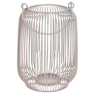 Laterne oval Metallstreben grau Eisen 11,5x22cm Gartenlaterne mit Henkel Teelichthalter Windlicht für Kerzen oder Teelichter