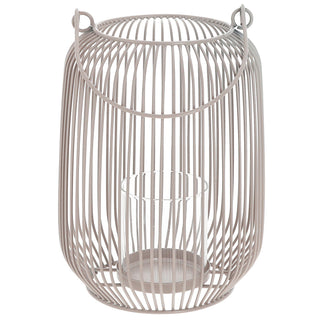 Laterne oval Metallstreben weiß/grau/schwarz Eisen 11,5x22cm Gartenlaterne mit Henkel Teelichthalter Windlicht für Kerzen oder Teelichter