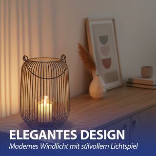 Laterne oval Metallstreben grau Eisen 11,5x22cm Gartenlaterne mit Henkel Teelichthalter Windlicht für Kerzen oder Teelichter