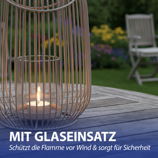 Laterne oval Metallstreben grau Eisen 11,5x22cm Gartenlaterne mit Henkel Teelichthalter Windlicht für Kerzen oder Teelichter