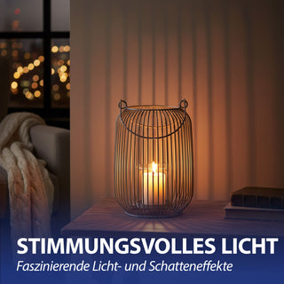 Laterne oval Metallstreben grau Eisen 11,5x22cm Gartenlaterne mit Henkel Teelichthalter Windlicht für Kerzen oder Teelichter