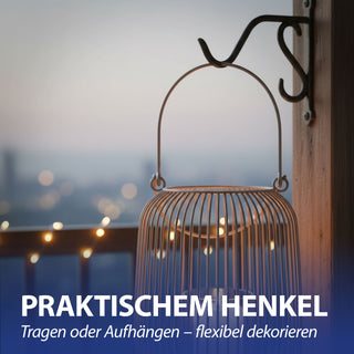 Laterne oval Metallstreben grau Eisen 11,5x22cm Gartenlaterne mit Henkel Teelichthalter Windlicht für Kerzen oder Teelichter