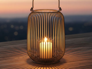 Laterne oval Metallstreben grau Eisen 11,5x22cm Gartenlaterne mit Henkel Teelichthalter Windlicht für Kerzen oder Teelichter