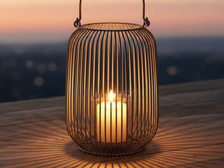 Laterne oval Metallstreben weiß/grau/schwarz Eisen 11,5x22cm Gartenlaterne mit Henkel Teelichthalter Windlicht für Kerzen oder Teelichter