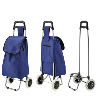 Einkaufstrolley blau | grau Volumen 45L 40x92x20cm Polyester Metallgestell Einkaufswagen auf Rollen Rollwagen Transportwagen belastbar bis 25 kg Einkaufsbegleiter