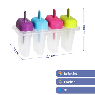 Eisform für Speiseeis 6x4er Set für 24 Eis 15,5x10x7,5cm Kunststoff Gefrierform DIY Eis Popsicle wiederverwendbar Gefrierfach
