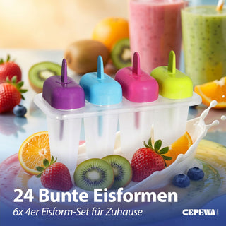 Eisform für Speiseeis 6x4er Set für 24 Eis 15,5x10x7,5cm Kunststoff Gefrierform DIY Eis Popsicle wiederverwendbar Gefrierfach