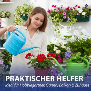 Gießkanne 2er Set je 1 Liter Kunststoff blau grün 19x27x9cm Kanne Wasserkanne Gartenzubehör Pflanzenpflege Bewässerung Gießen