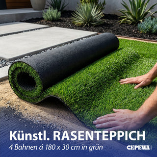 Rasen künstlich 4 Bahnen á 180x30cm Kunststoff Balkon Garten Terrasse Grünfläche Bodenbelag Outdoor Indoor Rasenteppich zuschneidbar