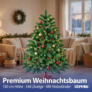 Premium Weihnachtsbaum künstlich – Naturgetreu dichte Zweige künstlicher Weihnachtsbaum mit Holzständer - Höhe 150 cm 546 Zweige Aufbewahrungstasche