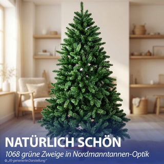 Premium Weihnachtsbaum künstlich – Naturgetreu dichte Zweige künstlicher Weihnachtsbaum mit Holzständer - Höhe 210 cm 1068 Zweige Aufbewahrungstasche