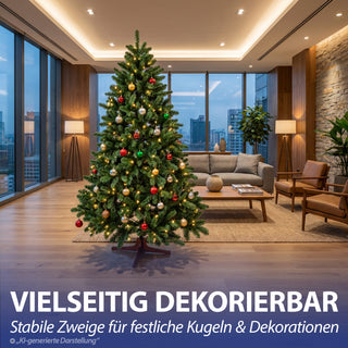 Premium Weihnachtsbaum künstlich – Naturgetreu dichte Zweige künstlicher Weihnachtsbaum mit Holzständer - Höhe 210 cm 1068 Zweige Aufbewahrungstasche