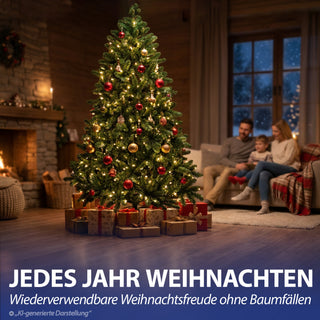 Premium Weihnachtsbaum künstlich – Naturgetreu dichte Zweige künstlicher Weihnachtsbaum mit Holzständer - Höhe 210 cm 1068 Zweige Aufbewahrungstasche