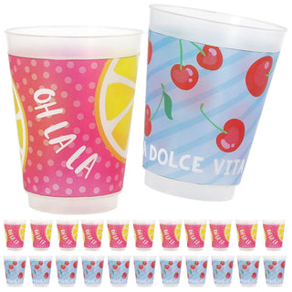 Plastikbecher 'DolceVita' 24er Set 2 Designs Ø8,8x11,5cm Kunststoff 430ml Partybecher Mehrweg Sommerdesgin robust leicht Trinkglas-Alternative