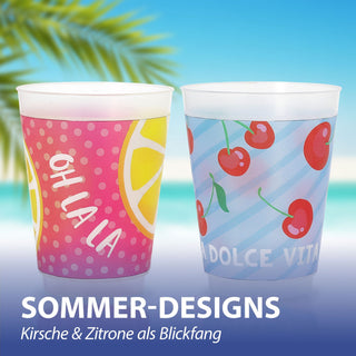 Plastikbecher 'DolceVita' 24er Set 2 Designs Ø8,8x11,5cm Kunststoff 430ml Partybecher Mehrweg Sommerdesgin robust leicht Trinkglas-Alternative