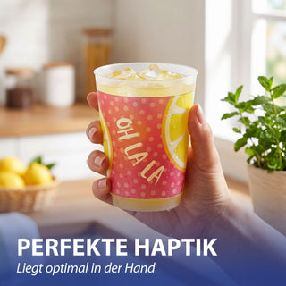 Plastikbecher 'DolceVita' 24er Set 2 Designs Ø8,8x11,5cm Kunststoff 430ml Partybecher Mehrweg Sommerdesgin robust leicht Trinkglas-Alternative
