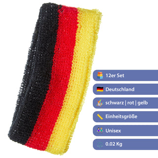 Stirnband Deutschland 12er Set schwarz rot gold Baumwolle Elasthan Polyester Einheitsgröße Haarband Schweißstirnband Fanartikel WM EM Fussball