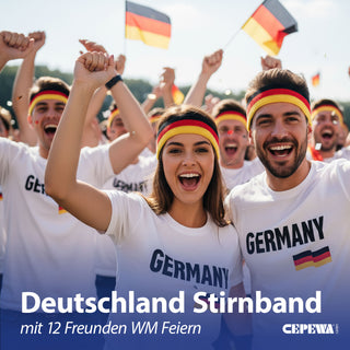 Stirnband Deutschland 12er Set schwarz rot gold Baumwolle Elasthan Polyester Einheitsgröße Haarband Schweißstirnband Fanartikel WM EM Fussball