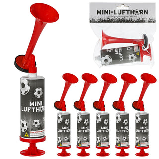 Mini Lufthorn 6er Set Pumpe Horn Signalhorn Fanfare Luftdruck Partyzubehör Fussball WM EM Fanartikel Signalpfeife