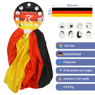 Mini-Schal Deutschland 12er Set schwarz rot gold Polyester 25x50cm Armband Halstuch Fanaccessoire WM EM Fussball Deutschlandfan