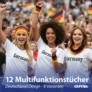 Mini-Schal Deutschland 12er Set schwarz rot gold Polyester 25x50cm Armband Halstuch Fanaccessoire WM EM Fussball Deutschlandfan