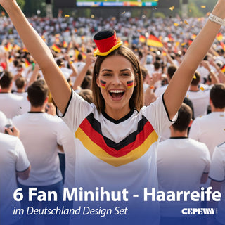 Haarreif Mini-Hut Deutschland 6er Set schwarz rot gold Kunststoff Polyester 15x20x10cm Fanaccessoire WM EM Fussball Deutschlandfan