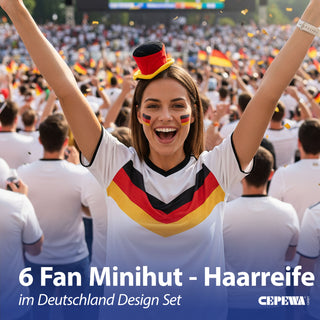 Haarreif Mini-Hut Deutschland 6er Set schwarz rot gold Kunststoff Polyester 15x20x10cm Fanaccessoire WM EM Fussball Deutschlandfan