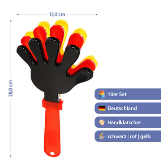 Klatscher Deutschland 10er Set schwarz rot gold B28cm Kunststoff Handklatsche zum Anfeuern Fanaccessoire Fussball WM EM Geräuschmacher