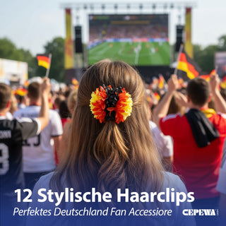 12er Set Haarclip Blume Deutschland schwarz rot gold Polyester Kunststoff unisex Haarspange Fanartikel Fussball WM EM