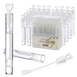 Seifenblasen Hochzeit 'Wedding Bubbles' 48er Set 15x12x12,5cm Kunststoff Lösung Röhrchen mit Herzgriff Hochzeitsdeko Herzdesign Partyzubehör