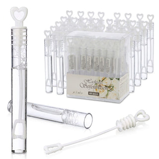 Seifenblasen Hochzeit 'Wedding Bubbles' 48er Set 15x12x12,5cm Kunststoff Lösung Röhrchen mit Herzgriff Hochzeitsdeko Herzdesign Partyzubehör