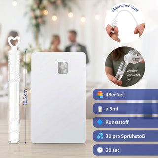 Seifenblasen Hochzeit 'Wedding Bubbles' 48er Set 15x12x12,5cm Kunststoff Lösung Röhrchen mit Herzgriff Hochzeitsdeko Herzdesign Partyzubehör