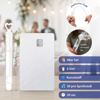 Seifenblasen Hochzeit 'Wedding Bubbles' 48er Set 15x12x12,5cm Kunststoff Lösung Röhrchen mit Herzgriff Hochzeitsdeko Herzdesign Partyzubehör