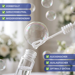 Seifenblasen Hochzeit 'Wedding Bubbles' 48er Set 15x12x12,5cm Kunststoff Lösung Röhrchen mit Herzgriff Hochzeitsdeko Herzdesign Partyzubehör