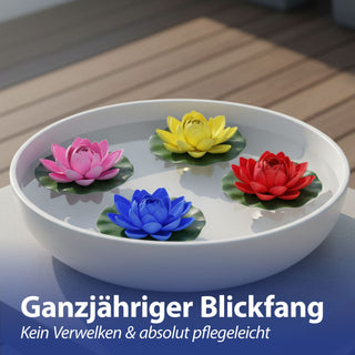 Seerose Floating 12er Set PVC Ø10x6cm 6 Farben schwimmende Dekoblume Schwimmdeko Seerosenblüte Teichdekoration wasserfest
