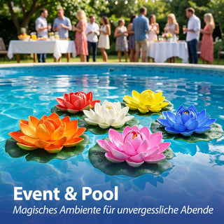 Seerose Floating 6er Set PVC Ø18x7cm 6 Farben schwimmende Dekoblume Schwimmdeko Seerosenblüte Teichdekoration wasserfest