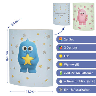 LED Nachtlicht Mutmacher 2er Set 13x16x5cm Papier 2 Motive warmweiß Timerfunktion batteriebetrieben Dekoleuchte Papierlampe Schlummerlicht