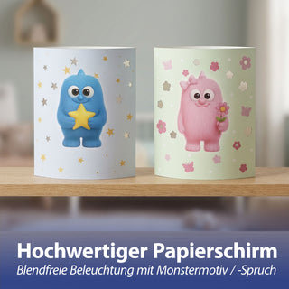LED Nachtlicht Mutmacher 2er Set 13x16x5cm Papier 2 Motive warmweiß Timerfunktion batteriebetrieben Dekoleuchte Papierlampe Schlummerlicht