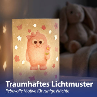 LED Nachtlicht Mutmacher 2er Set 13x16x5cm Papier 2 Motive warmweiß Timerfunktion batteriebetrieben Dekoleuchte Papierlampe Schlummerlicht