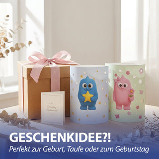 LED Nachtlicht Mutmacher 2er Set 13x16x5cm Papier 2 Motive warmweiß Timerfunktion batteriebetrieben Dekoleuchte Papierlampe Schlummerlicht